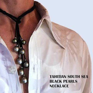 TAHITIAN South Sea 8 BLACK PEARLS Lariat necklace